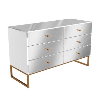 Mirrored 6 drawers chest of drawers with gold metal leg